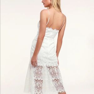 White lace midi dress, perfect for the bride!